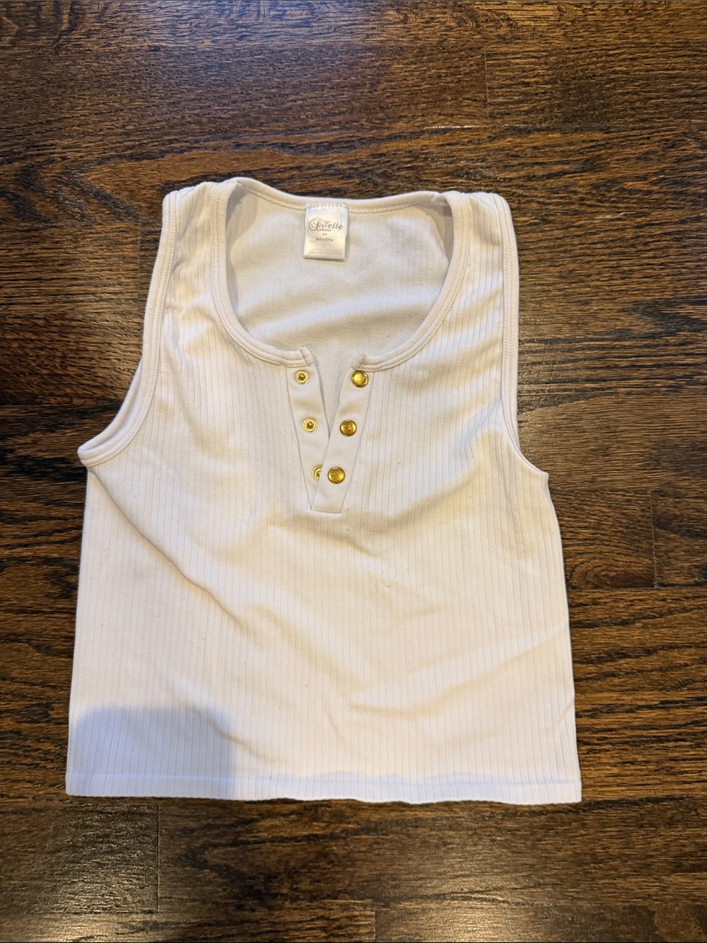 Girls Ribbed Cream Henley Tank with Gold Snap Accents
